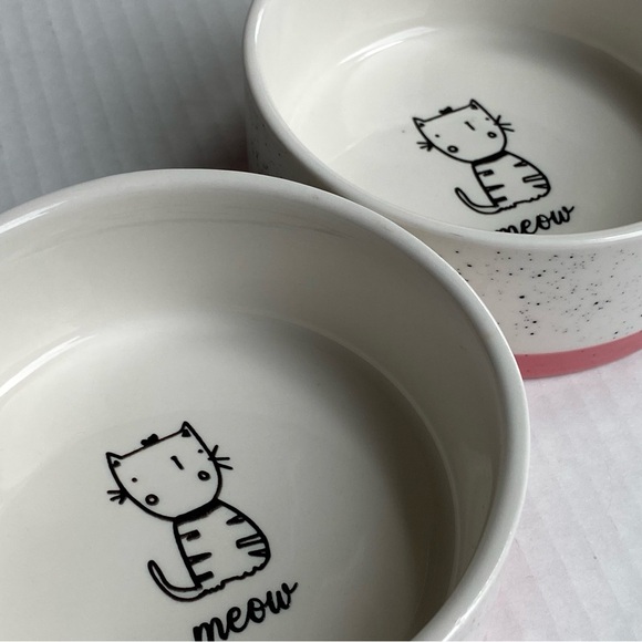 Cat Bowls Signature MEOW Peach White Ceramic Kitty Food Drink EUC 4.5” - Picture 16 of 16